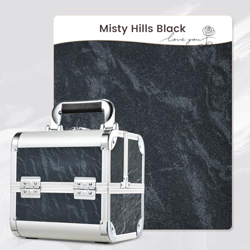 Costravio Makeup Case Train Case Portable Makeup Box with Mirror Lock Box Travel Cosmetic Train Cases Hard Make Up Organizer for Girls Nail Craft Storage Vanity Misty Hills Black