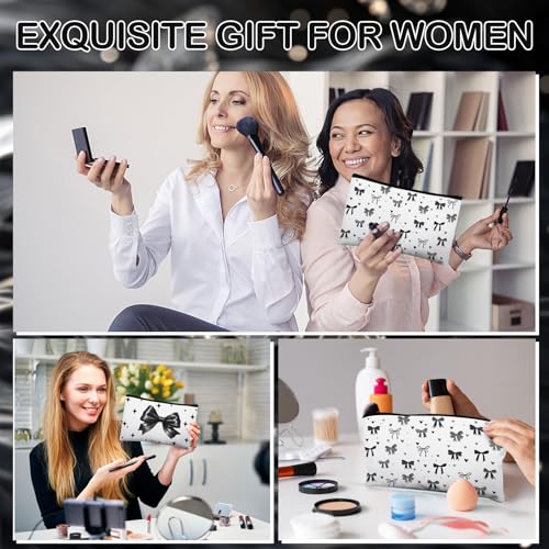 Black Bow Makeup Bags Set of 24 for Women - Vintage Floral Toiletry Pouches