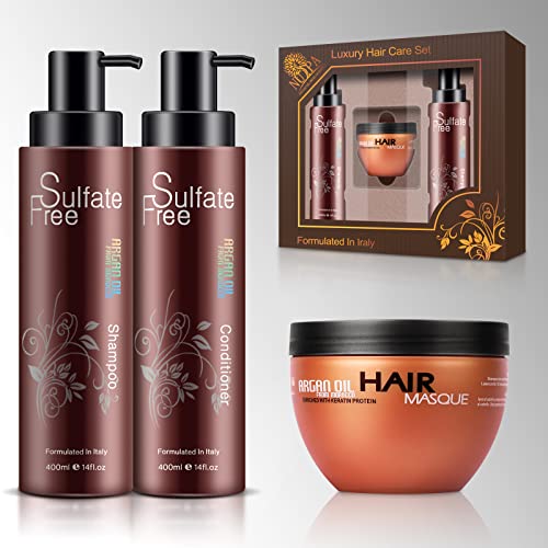 Nuspa Moroccan Argan Oil Hair Care Set - Sulfate-Free for Damaged & Frizzy Hair