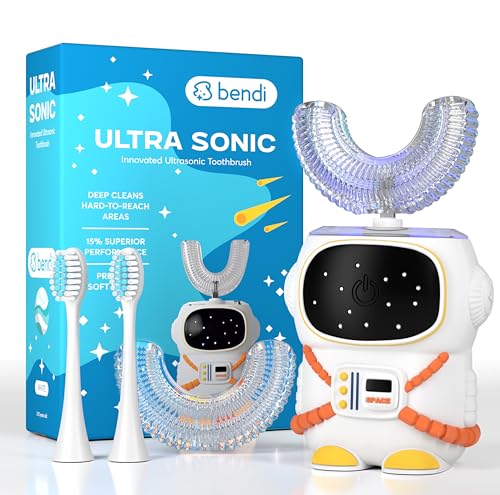 Kids U-Shaped Electric Toothbrush - Sensory Design for Ages 2-7, White - Astronaut Theme