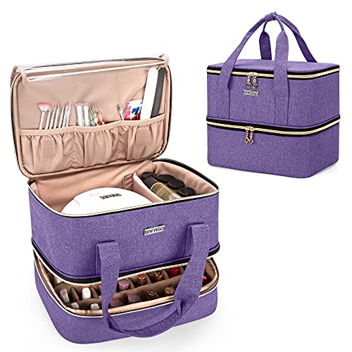 Purple Nail Polish Organizer with Lamp Holder - Holds 40 Bottles & Nail Lamp