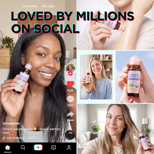 AIPILER Organic Castor Oil Rose Quartz Rollerball 1.7 Fl Oz - Mess-Free Face & Hair Treatment