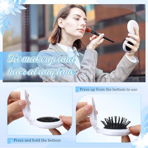 Mini Folding Hair Brush with Mirror - Portable Travel Comb for Men Women (White, 120 pcs)