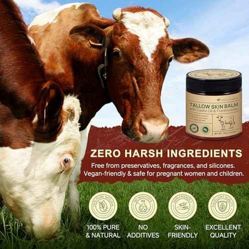 2 Pack Handmade Beef Tallow with Frankincense and Castor Oil Face Balm, 100% Grass-Fed Tallow for Skin Care, Face & Body Moisturizer for Sensitive Skin & Dry Skin Age Defying, Natural Lotion