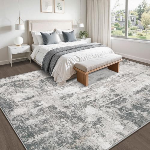 Aoyaomi 8x10 Grey Abstract Washable Area Rug for Living Room & Bedroom