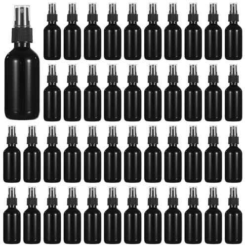 Lnrueg 48 Pcs BlackSmall Glass Spray Bottles 2 oz - Perfume, DIY Cleaners, Fine Mist Spray, Leakproof and Corrosion-Resistant, 60ML Travel Size, Portable for Beauty, Aromatherapy Household Use