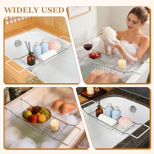 Cabilock Bathtub Tray - Stainless Steel Bathtub Caddy, Expandable Extra Wide Bath Tub Organizer, Rust-Resistant Over The Tub Shelf Rack with Non-Slip Grips for Phone Book Wine Glass, Silver