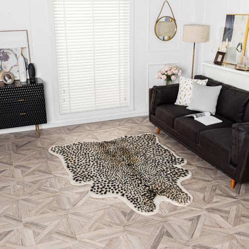 Multi Leopard Faux Fur Area Rug 5.2ft x 6.5ft - Cheetah Print Animal Print