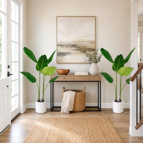 Bird of Paradise Artificial Plant Set - 3.3 ft Tall Faux Banana Leaf Tree, 2 Pack