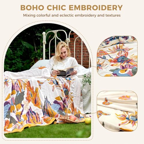 LUTBM King 90x108 Boho Floral Reversible Cotton Throw Blanket – 100% Cotton