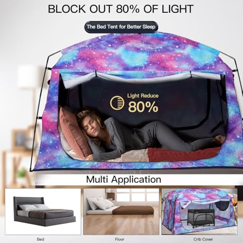 Porayhut Unicorn Queen Bed Tent for Kids & Adults, Blackout Privacy Canopy