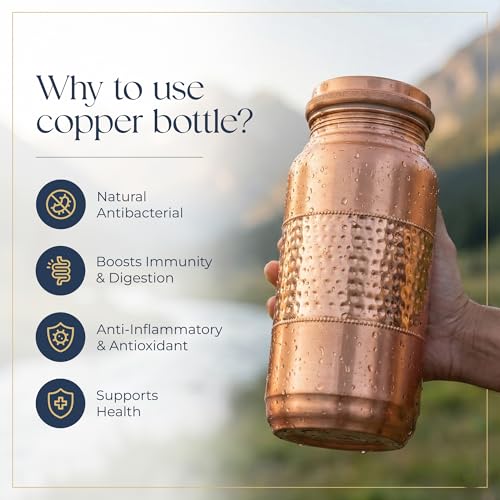 Inanosa 68 oz Copper Water Bottle Set with Cup Straw & Canvas Bag - Hand-Hammered Lab-Tested