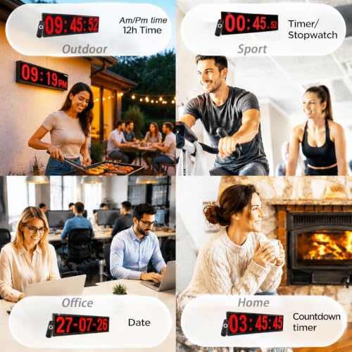 28-Inch Digital LED Wall Clock with Remote Timer Indoor Outdoor Use Large Display