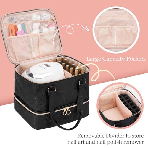 Uross Large Nail Polish Organizer Bag Holds 54 Bottles, Black, 11x9.5x9.5 Inch