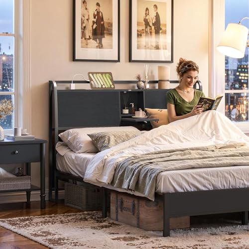 MAHANCRIS Queen Size Headboard with Storage, Dual Power Sockets & Flip Door