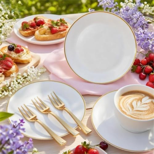 White Gold 400pcs Dessert Plates & Forks Set for Parties & Weddings