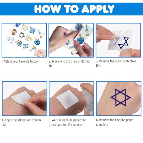 96 PCS Happy Hanukkah Pre-cut Temporary Tattoos Sticker Birthday Light Chanukah Party Decorations Supplies Favors Boys Girls Menorah Star David Dreidel Cute Fake Tattoo Reward Themed Christmas Holiday