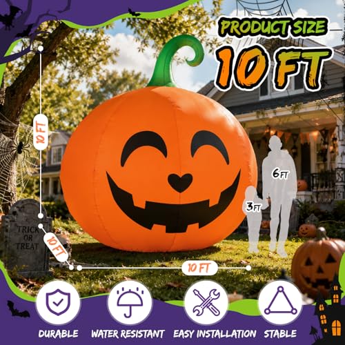 Giant Halloween Inflatable Pumpkin - 10FT Outdoor Yard Decor with LED Lights