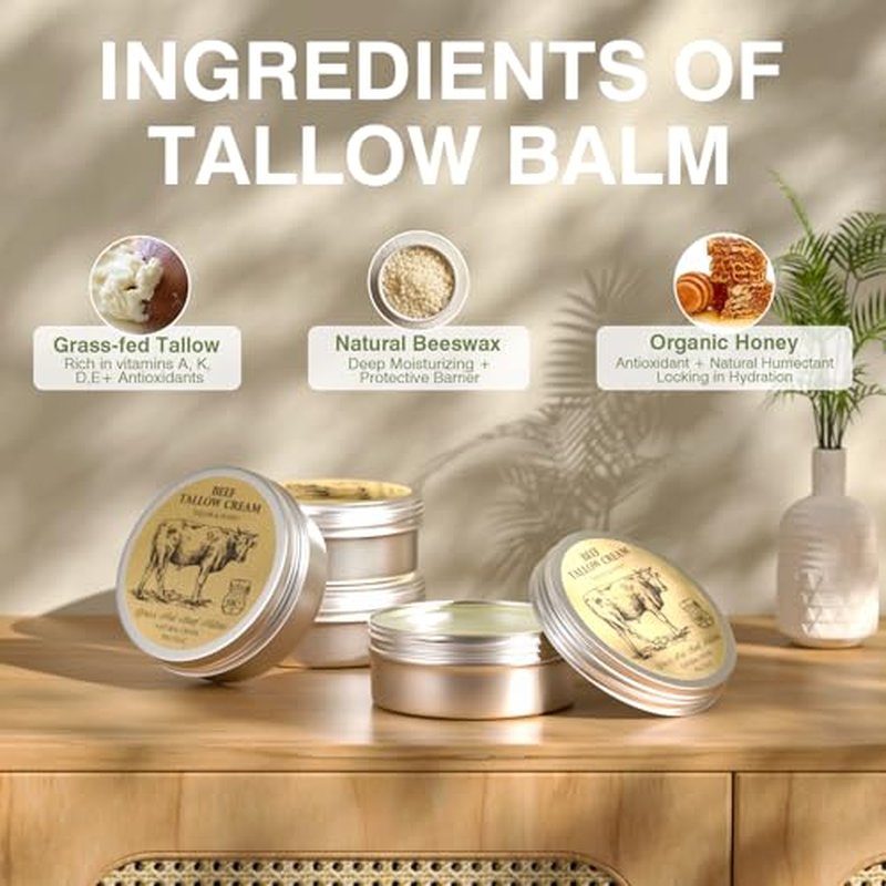 Beef Tallow for Skin, Tallow and Honey Balm,Tallow Face Moisturizer, Natural Grass-Fed Beef Tallow Balm with Raw Honey Moisturizing Cream for Body Lotion Skin Care