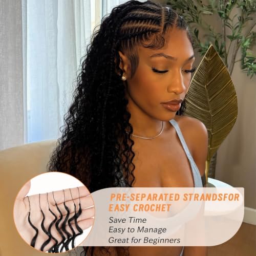 Deep Wave Feather Crochet Hair 1B / 18 Inch - 100 Roots for Braiding, Protective Style