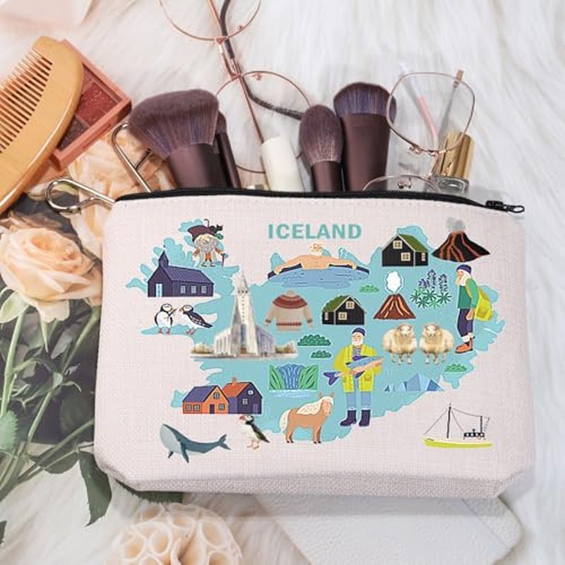 MEIKIUP Iceland Travel Cosmetic Bag - Map Iceland Bag with Zipper Pouch