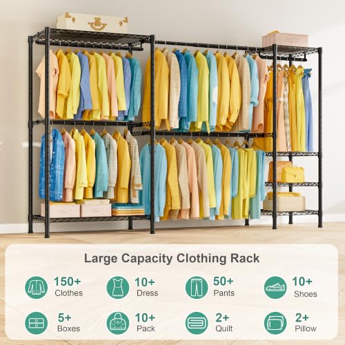 Heavy Duty Expandable Clothes Rack - Black Freestanding Garment Organizer