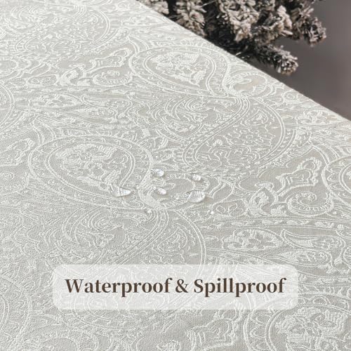 Rectangular Waterproof Jacquard Tablecloth 108x60 Inches - Milky White