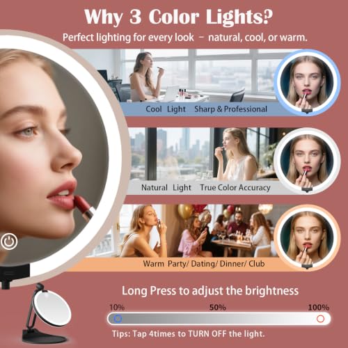 Lighted Makeup Mirror 40X Magnification Foldable Dual-Sided - Black