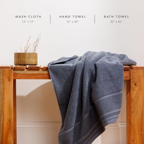 TexereSilk Organic Cotton Luxury Bath Towel Set - Cream w/Black Rice Weave, 2 Bath & 2 Hand Towels