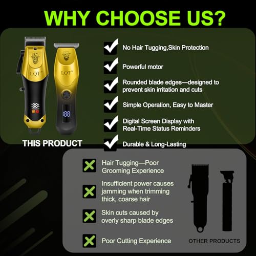 Men's Hair Clippers with LED Display & Detail Trimmer, 2-Piece Cordless Grooming Set, Professional Home Barber Equipment (Black Gold)