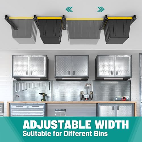 EVERHANGER Heavy Duty Ceiling Garage Storage Rack for 5 Bins - Steel Overhead Organizer