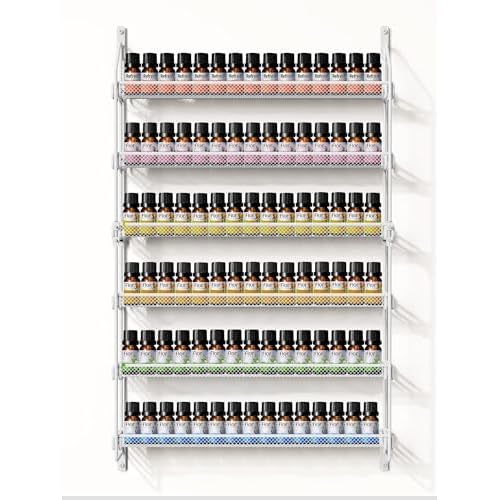 Nail Polish Organizer Wall Mounted, 6 Tier Metal Storage Rack Holds 90 Bottles, Multifunctional Organizer for Essential Oils Paint Perfume, White