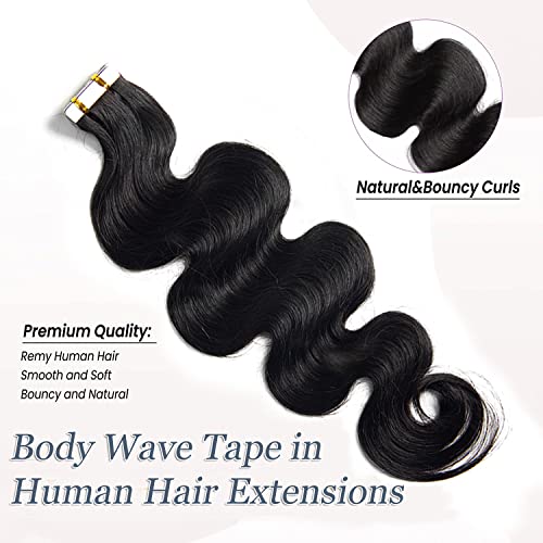 Smartinnov 18 Inch Black Body Wave Tape-In Hair Extensions 50g - #1B-BW