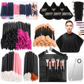 Disposable Makeup Applicators Kit, Includes Disposable Mascara Wands Eyeliner Brushes Eyeshadow Lip Applicators with Organizer Box Powder Puffs Mixing Palette Makeup Tools 11.0 * 7.8 * 3.10