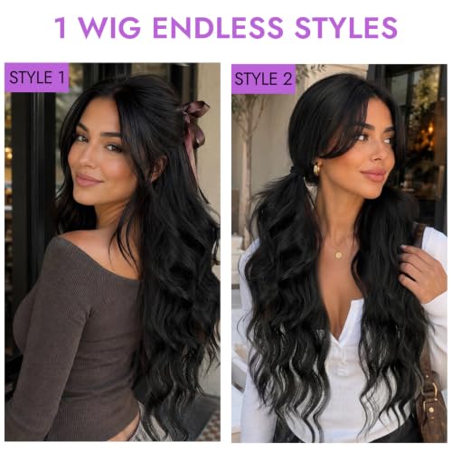 Black Wigs for Women 30 Inch Wavy Synthetic Lace Wig - Long, Natural Look, Beginner Friendly