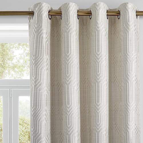 Beige & Silvery Geometric Blackout Curtains 52x96 Inches | Pack of 2 | Thermal Insulated Noise-Reducing Room Drapes for Bedroom & Living Room