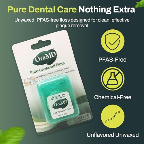 Unwaxed Dental Floss 54.6 Yards - Shred-Resistant, PFAS-Free, Plaque & Gum Care - Pack of 6