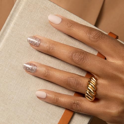 KISS imPRESS Design Press On Nails Short, Evanesce, Beige, Oval, 30 Count