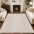 SHACOS Beige 5'3"x7'3" Fluffy Geometric Area Rug - Non Slip Washable Modern Carpet