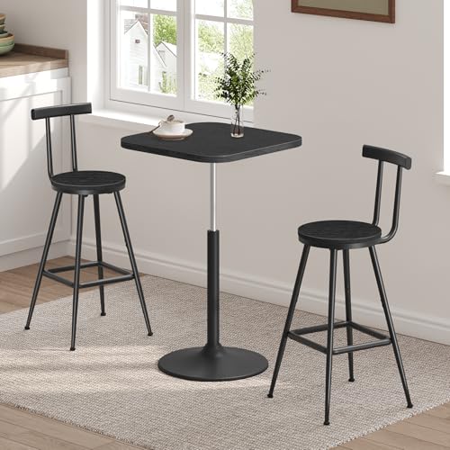 Black MAHANCRIS Adjustable Counter Bar Stools Set of 2 with Backrest & Footrest