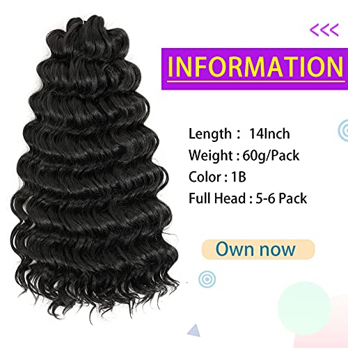 Ocean Wave Crochet Hair 14 Inch 8 Packs Natural Black Deep Wave Synthetic Braiding Extensions