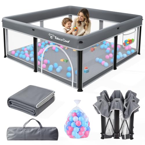 Grey Foldable Baby Playpen with Mat - 50x50 Inch Portable Toddler Play Yard