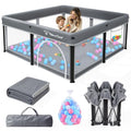Grey Foldable Baby Playpen with Mat - 50x50 Inch Portable Toddler Play Yard