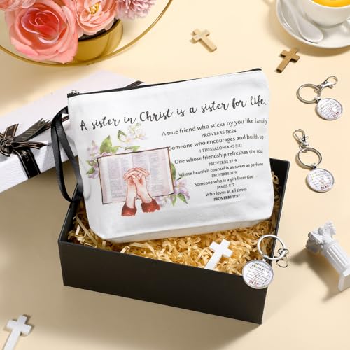 Christian Church Sister in Christ Makeup Bag Bible Verse Keychains for Women Friendship Gift