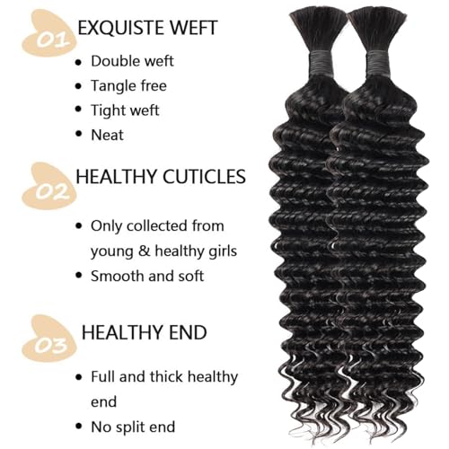 DB #1B Human Hair Extensions 18 Inch Deep Curly Wave Bundle for Braiding - Black