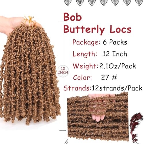 12 Inch Blonde Butterfly Locs Crochet Hair - 6 Packs, Short Faux Locs, Distressed Style