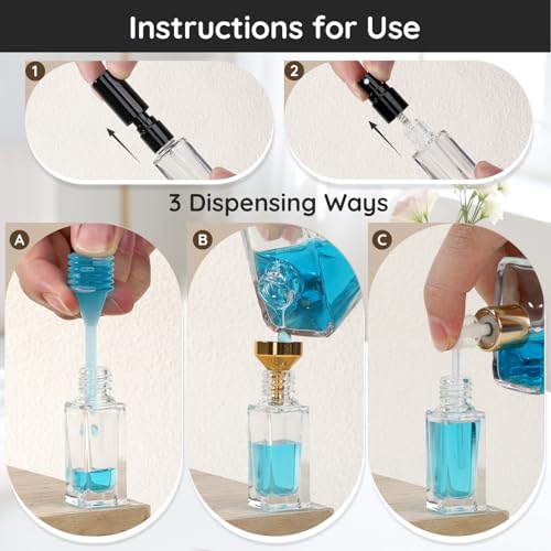 Segbeauty 40pcs 0.17oz Bulk Glass Atomizer Sprayer for Perfume, Mini Empty Travel Perfume Bottle Refillable with Black Cap, 5ml Small Fine Mist Glass Travel Cologne Atomizer for Men with Decanter Kit