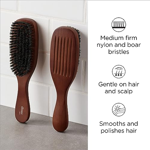 Diane Reinforced Boar Bristle Wave Brush for Men and Barbers ? Medium Bristles for Thick and Curly Hair ? Use for Detangling, Smoothing, Wave Styles, Restore Shine and Texture