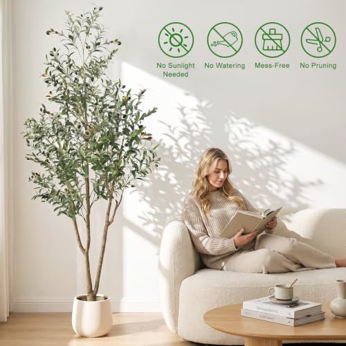 7FT Artificial Olive Tree with Lights & Planter - Faux Indoor Plant