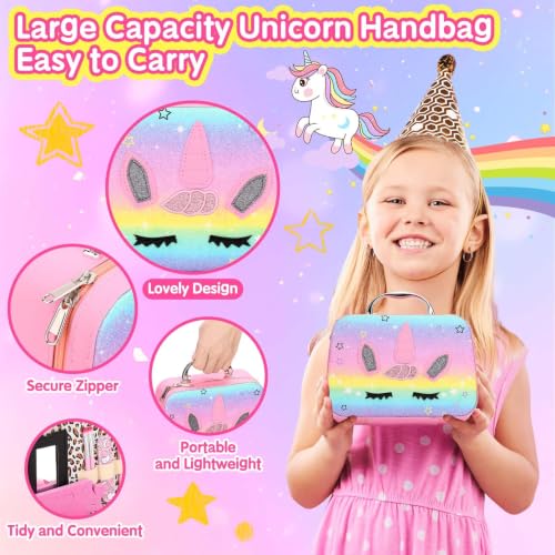 Rainbow Unicorn Non-Toxic Nail Polish & Press-On Nails Set with Dryer - Kids Gift